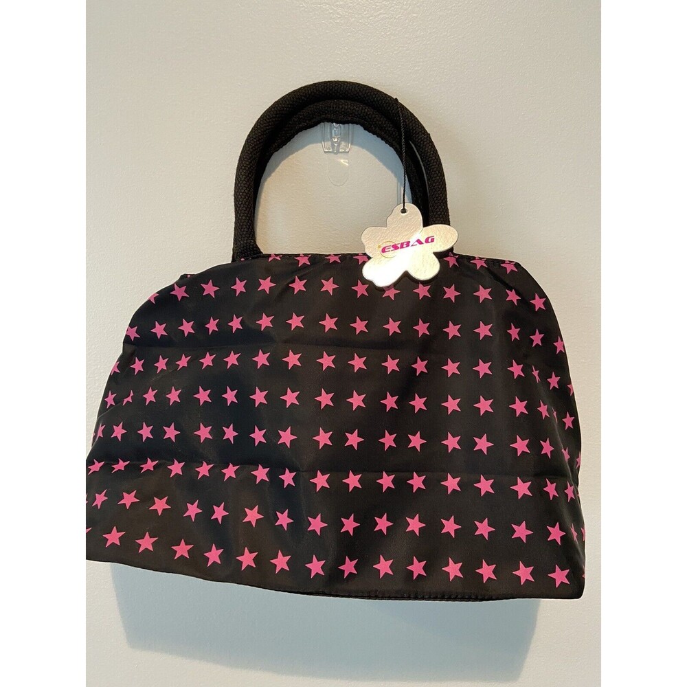 New, Esbag Collection Vinyl Handbag. Black With Pink Stars.